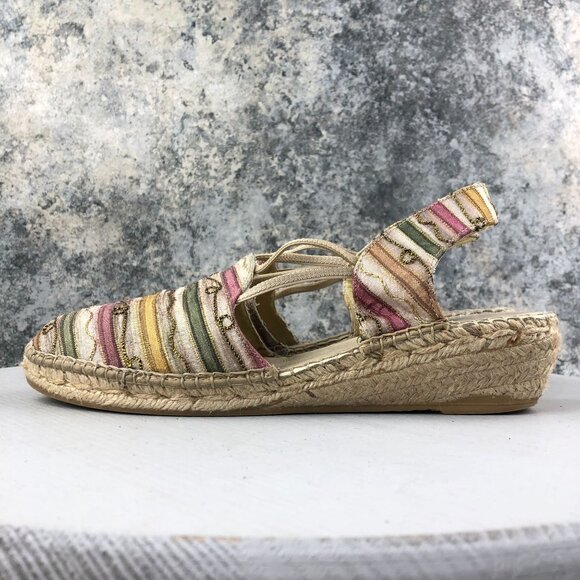 Azura SPAIN Women's Size 41 Beige Gold Multi Closed Toe Espadrille Low Wedges - Picture 6 of 15